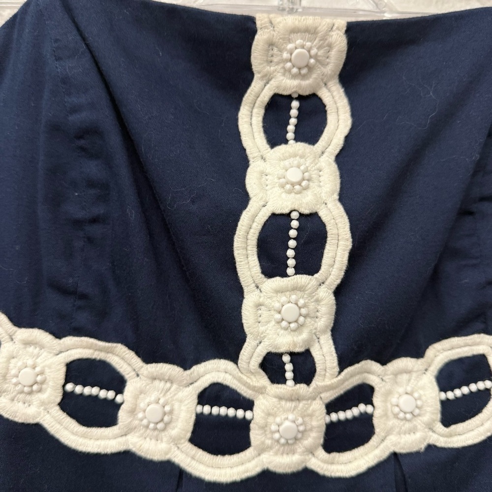Lilly Pulitzer strapless dress navy white beaded‎ women’s size 8 100% cotton - Picture 9 of 9
